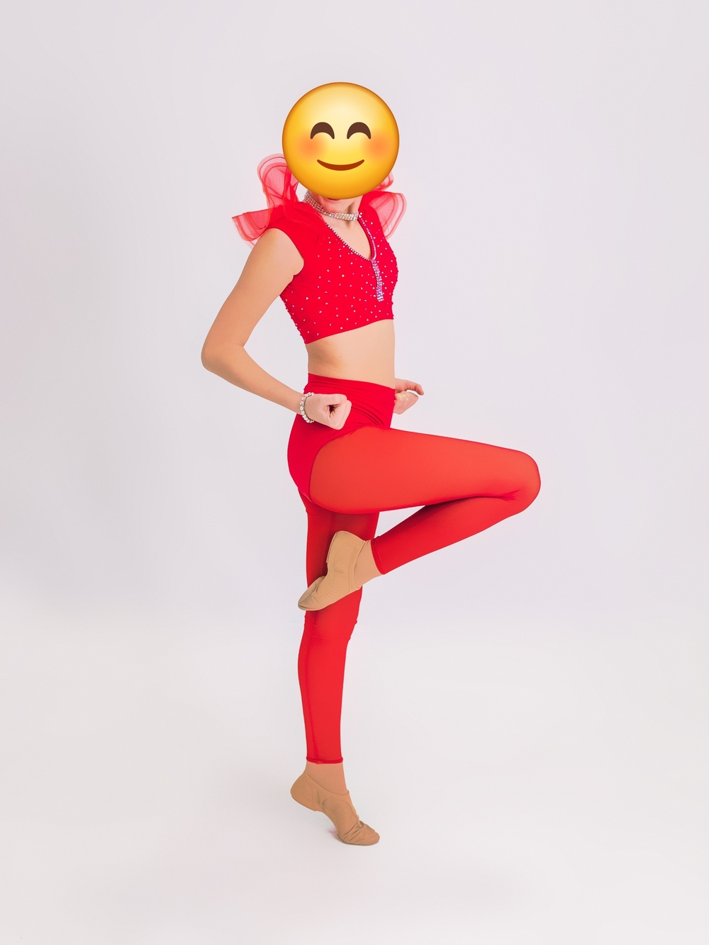 Kelle - Red Embellished Crop Top With Mesh Puffy Sleeves